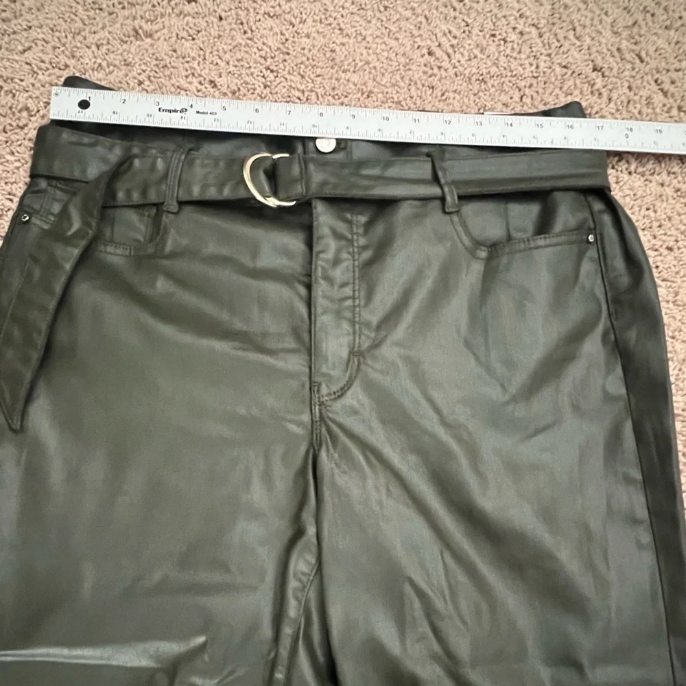 NWT New 14S 14 short Whbm coated denim jeans curvy fatigue green faux leather